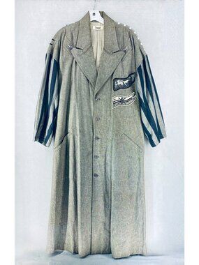 Vintage Kansai Yamamoto jacket Mens M Beige Cotton Button Up Trench Embroidered